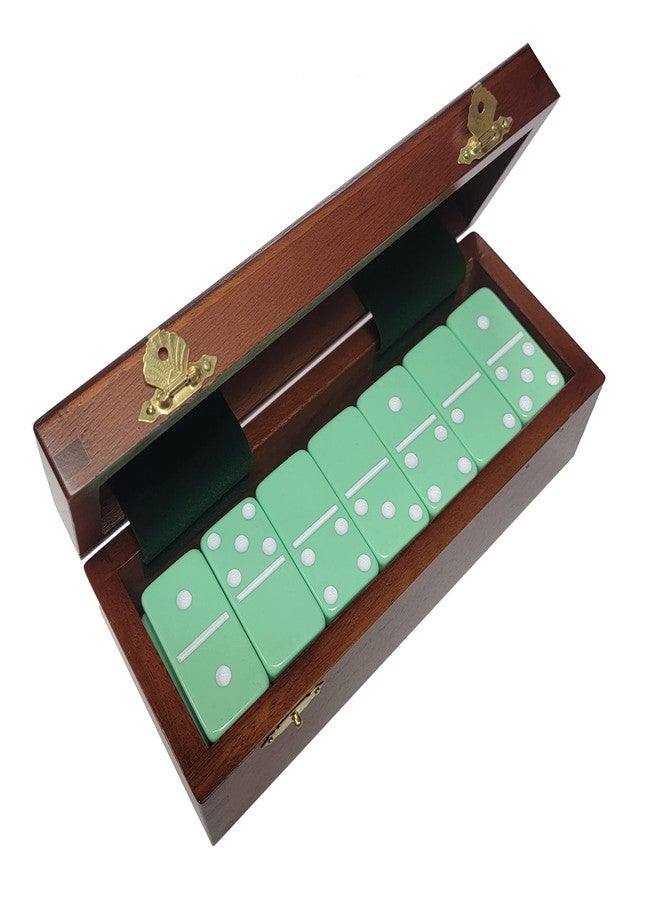 Marion Domino Double Six Pastel Mint Green Jumbo Tournament Professional Size in Dovetail Sheesham Wood Box. - Image 1